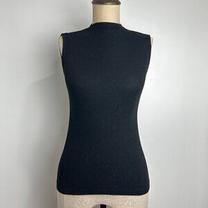 Rachel Zoe Black Ribbed Sleeveless Mock Neck Top Pima Cotton Modal Tank Size XS